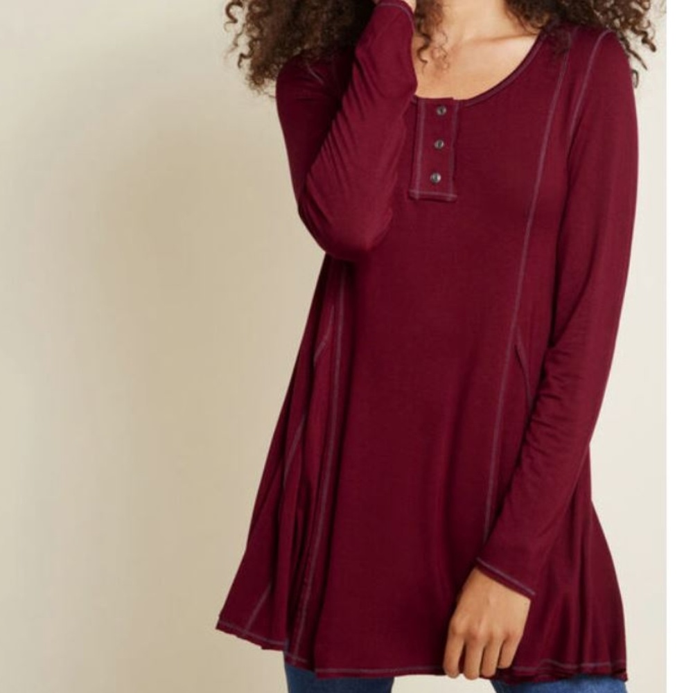 NEW Modcloth At It Again Henley Tunic in Merlot